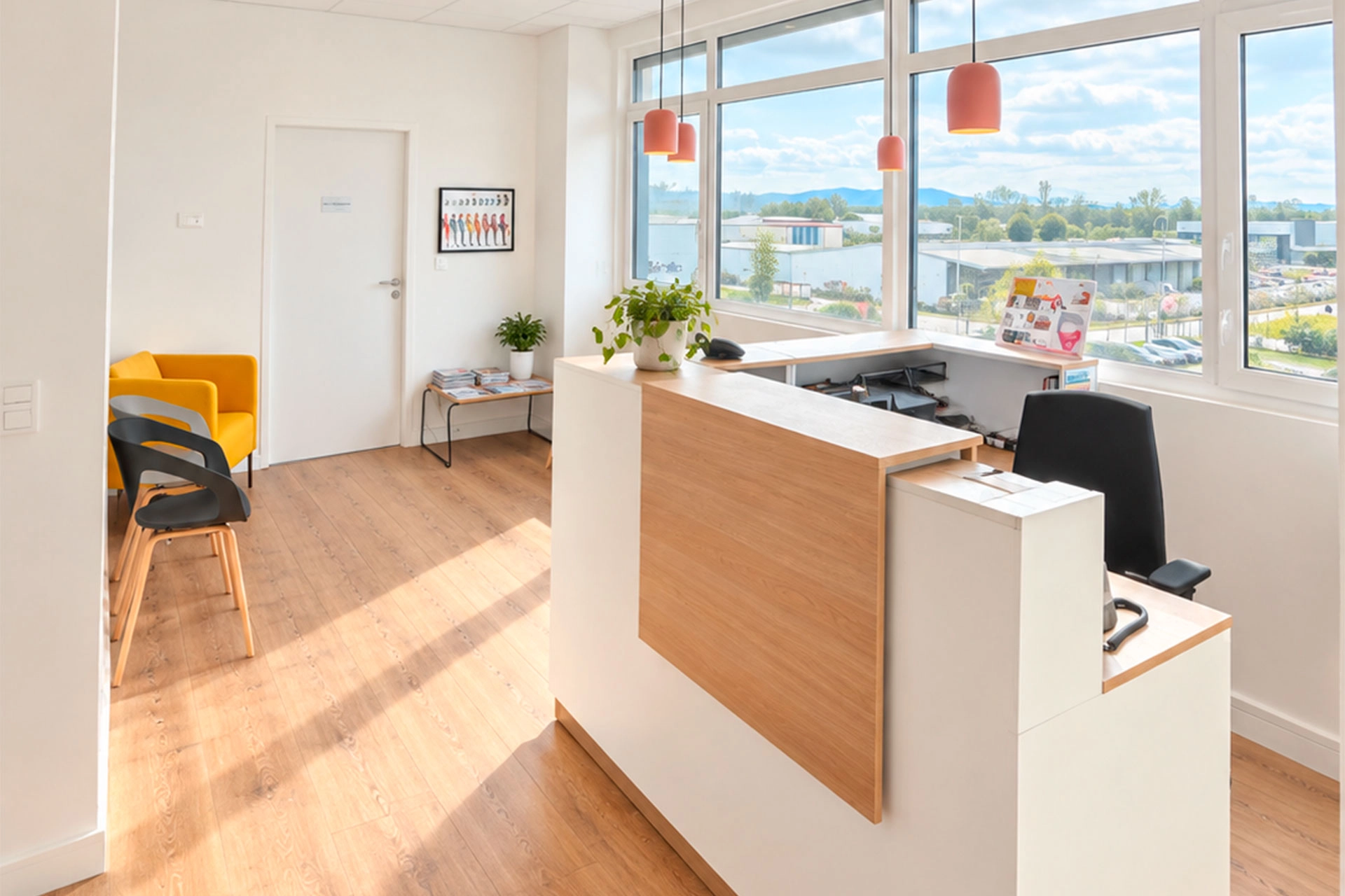 Photo de la banque d'accueil du centre de santé du Millésime de Villefranche sur Saône