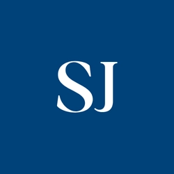Initiale SJ écrit en blanc sur un fond bleu