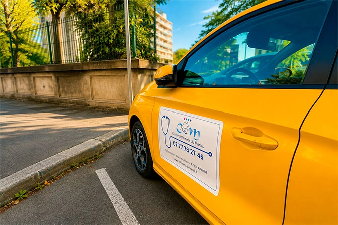 Photo de la voiture de fonction du centre infirmiers du Marais de Roanne (MG 3 jaune)